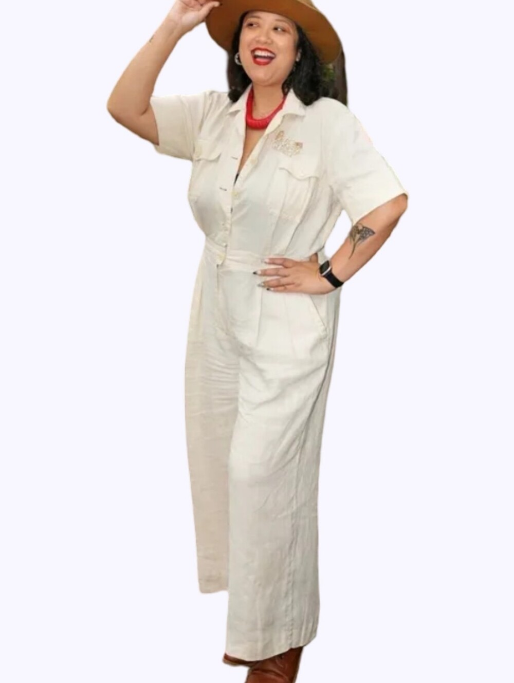 Lauren Ralph Lauren Cream Linen Blend Embroidered Utility Jumpsuit Wide Leg NEW - Picture 14 of 14
